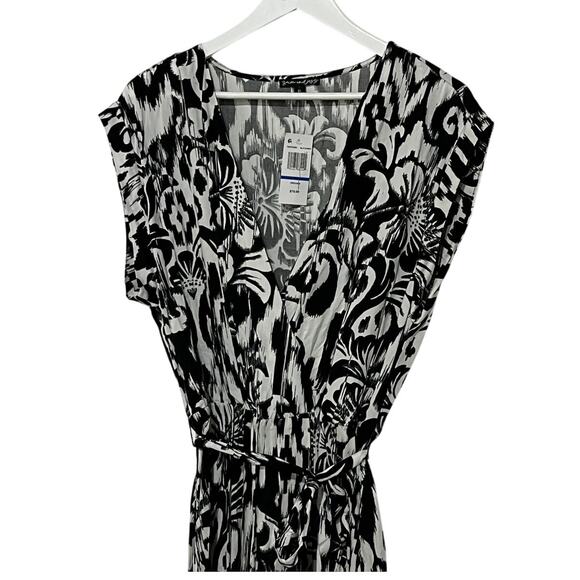 SAM JESS WOMENS SIZE XLARGE PRINTED V-NECK BELTED MAXI DRESS BLACK WHITE - Picture 5 of 12